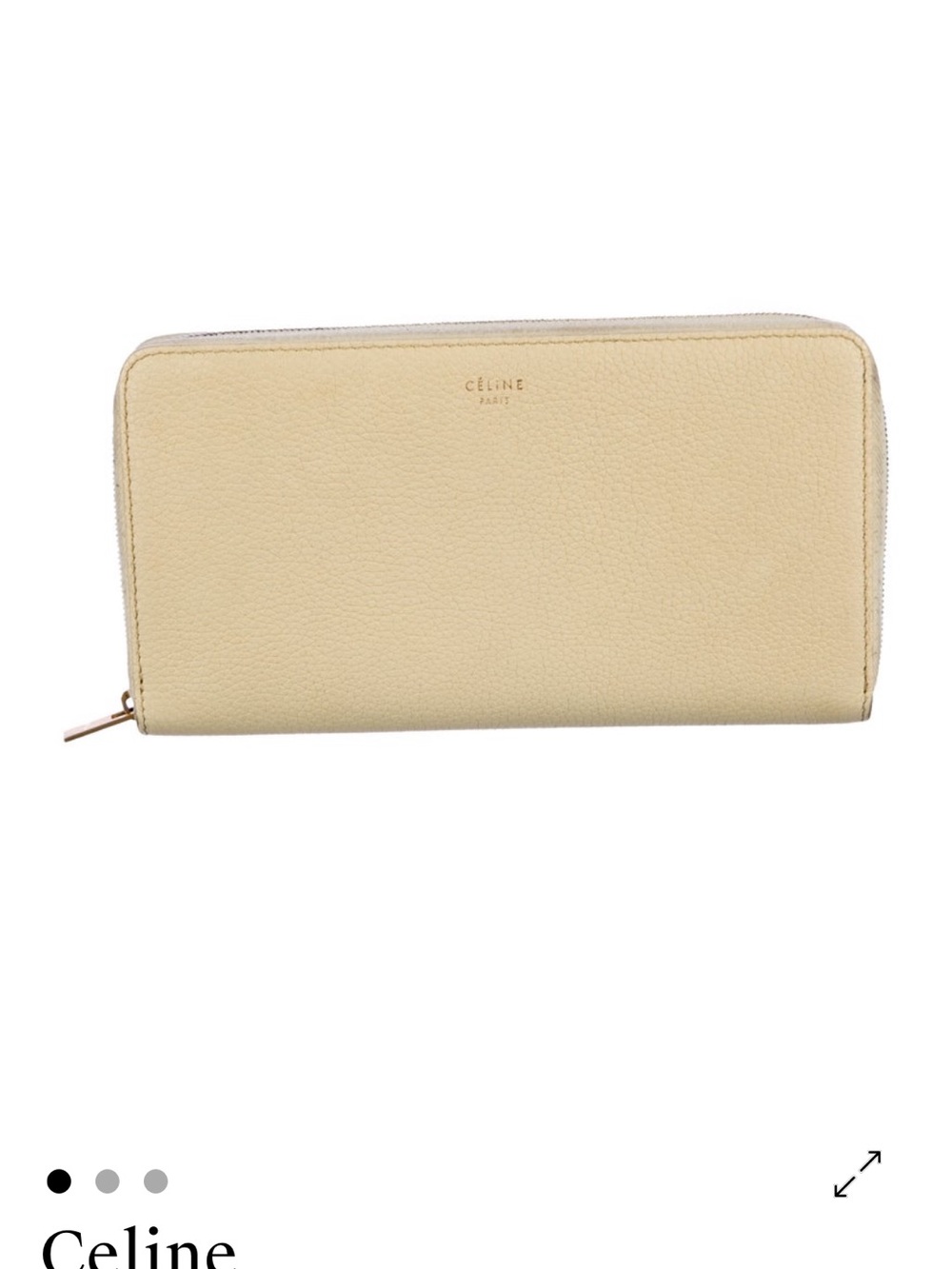 Celine Cream/light yellow Pebbled Leather Zip Wallet